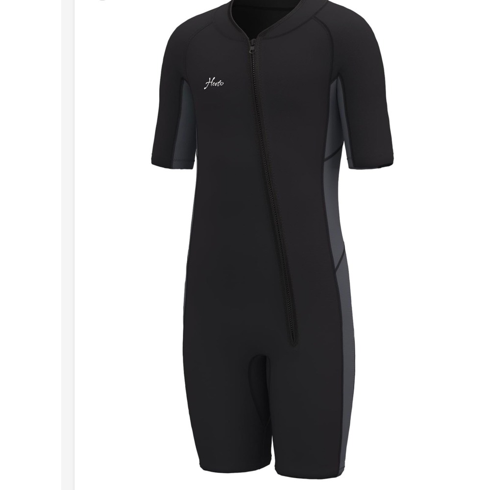 Hevto Kids Wetsuit Shorty 2mm Neoprene Front Zip Black Gray Size 10 Boys Girls
